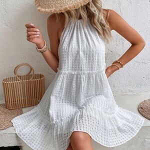 Ruffle Hem Halter Neck Smock Dress